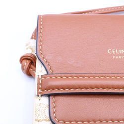 CELINE Celine Mobile Pouch with Flap Triomphe Canvas & Lambskin Shoulder Bag White Tan Women's