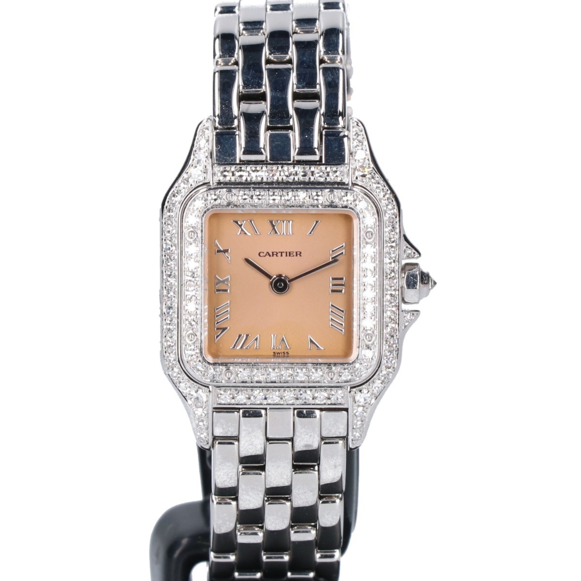 Cartier 750WG 1660 WF3245F3 Panthere SM Double Diamond Bezel Quartz Wristwatch White Gold Ladies