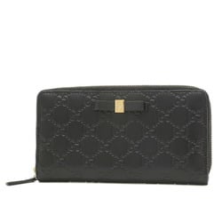 Gucci Guccissima Ribbon Motif Round Long Wallet Leather Black 388680