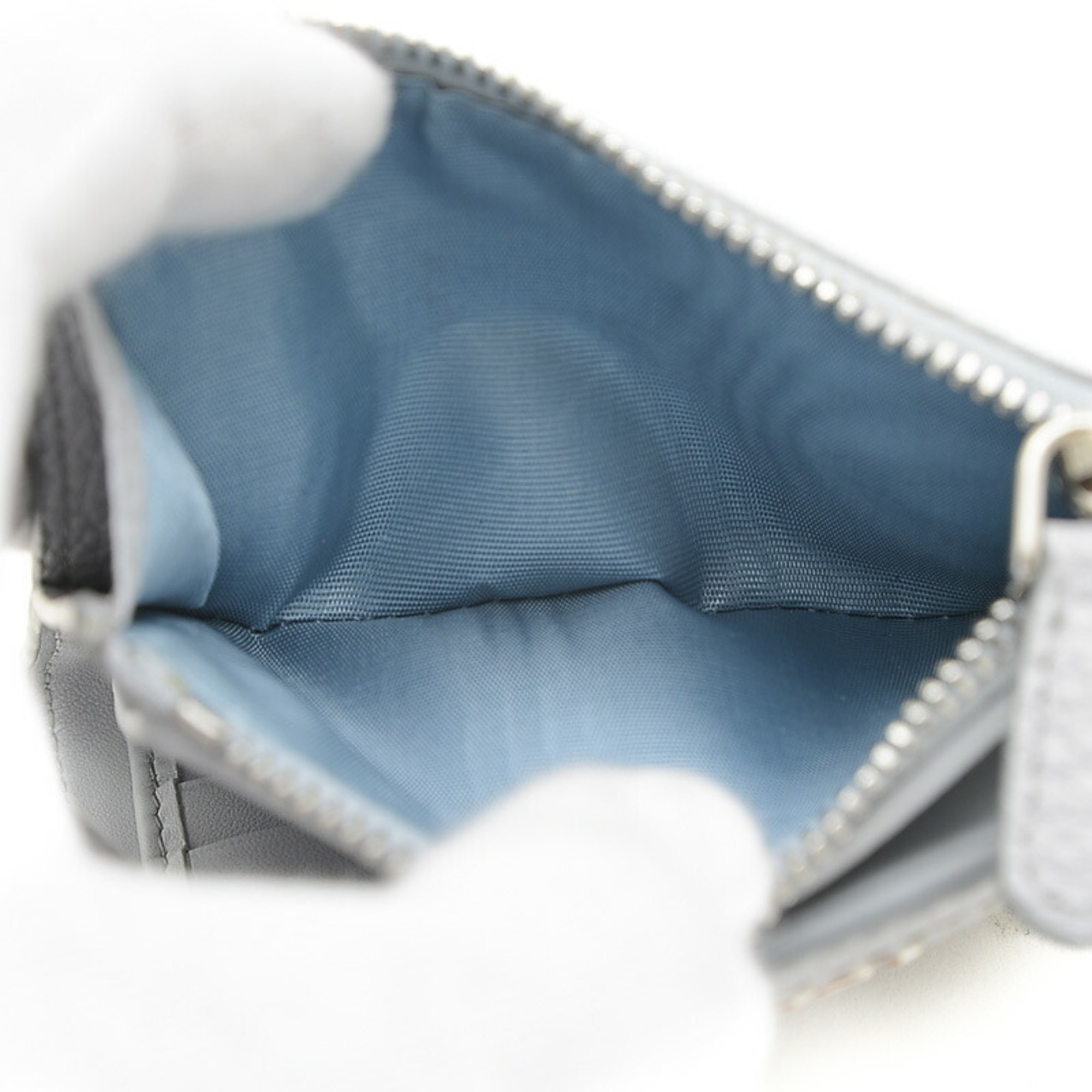 Prada Metal Vitello Dino Bi-fold Wallet Leather Light Blue 1ML050