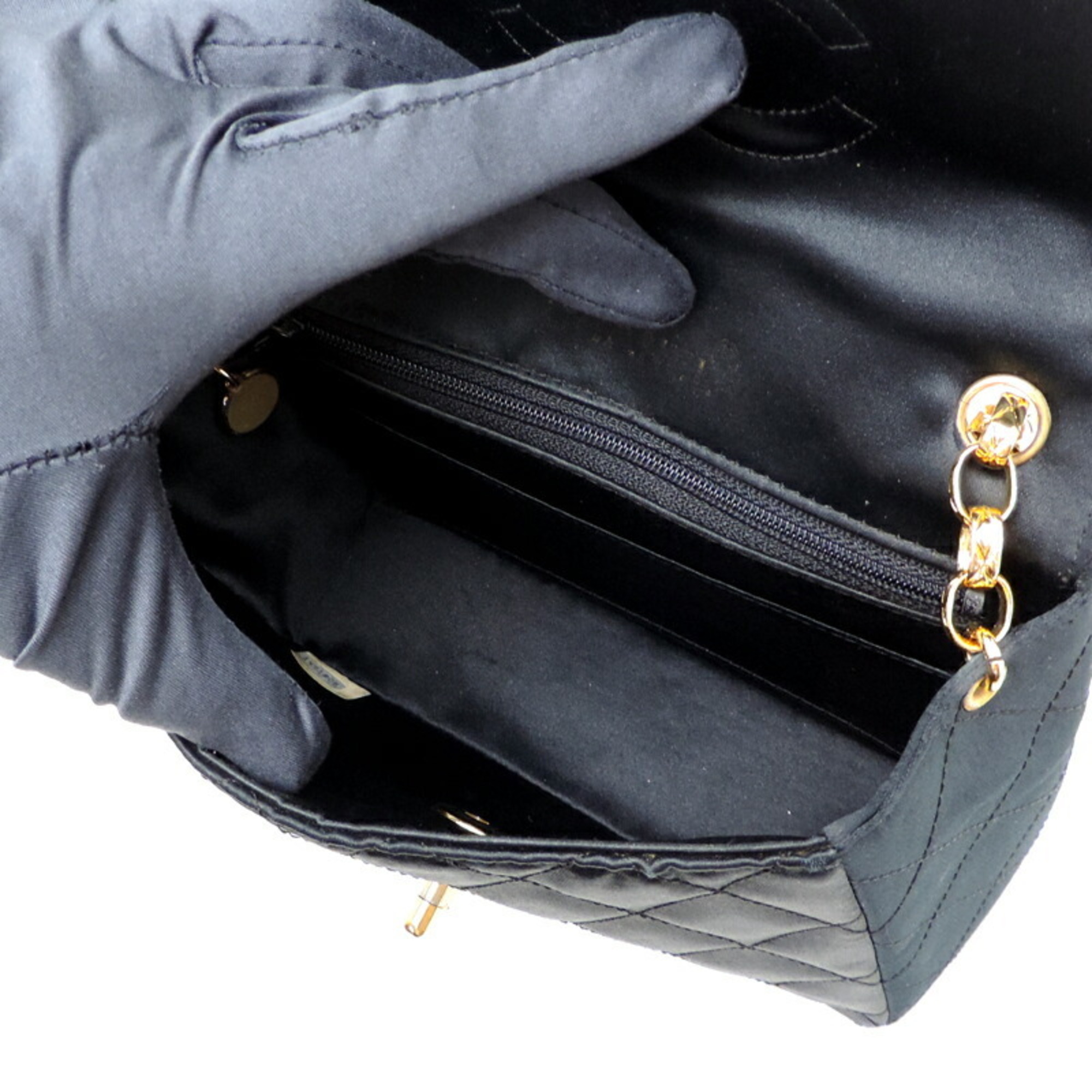 Chanel Matelasse 17 Chain Women's Shoulder Bag A35200 Satin Black