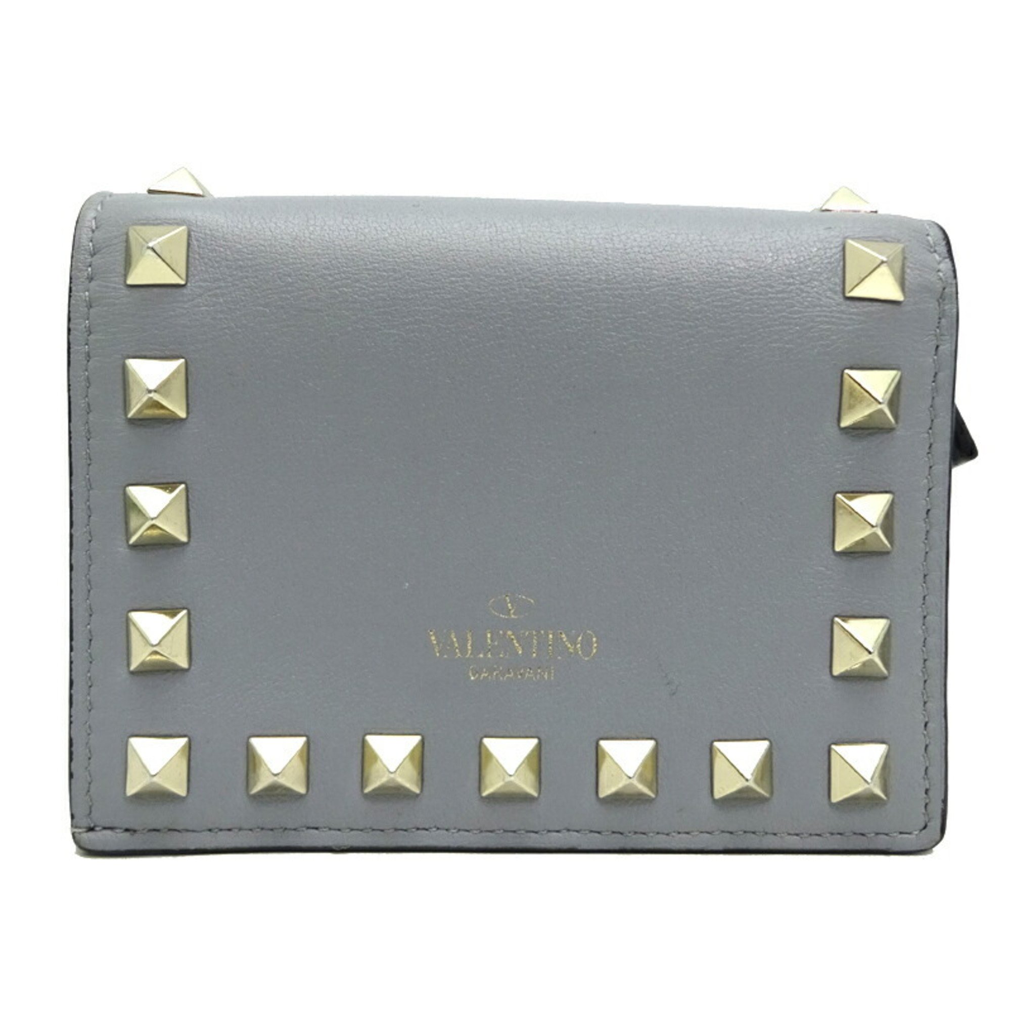 Valentino Garavani Rockstud Compact Wallet for Women and Men, Bi-fold Wallet, QW0P0P39BOL, Leather, Grey