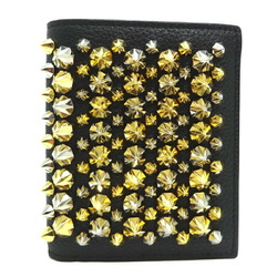 Christian Louboutin Studded Compact Wallet for Women and Men, Bi-fold Wallet, Leather, Black