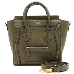 Celine Luggage Nano Shopper Handbag 189243 Leather Olive (Green)