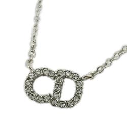 Christian Dior Necklace CD Rhinestone Metal Silver Women's