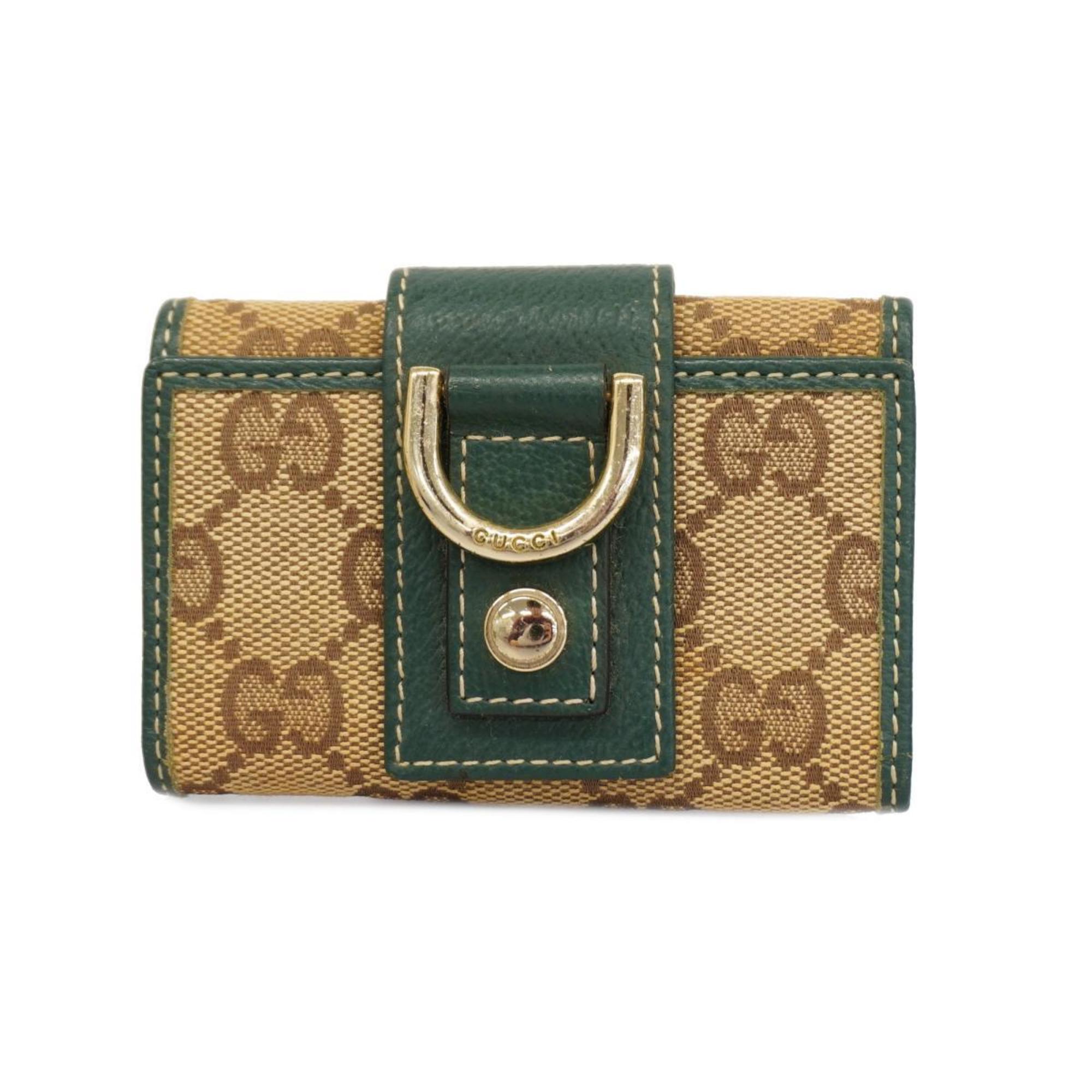 Gucci Key Case GG Canvas Abby 141419 Leather Brown Green Champagne Women's