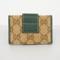 Gucci Key Case GG Canvas Abby 141419 Leather Brown Green Champagne Women's