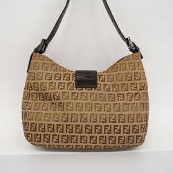 Fendi Shoulder Bag Zucchino Nylon Canvas Leather Brown Women's