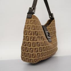 Fendi Shoulder Bag Zucchino Nylon Canvas Leather Brown Women's
