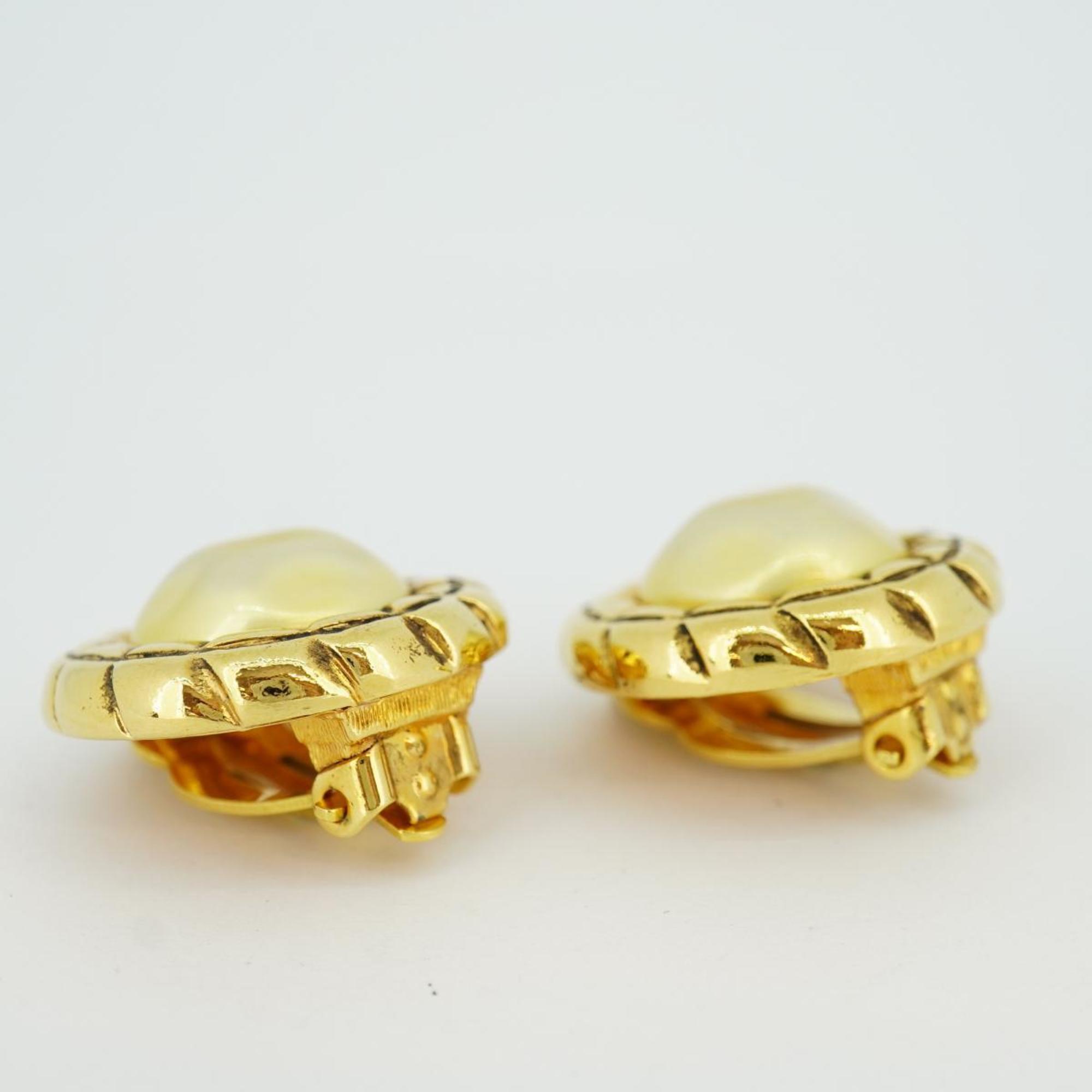 Chanel Earrings, Fake Pearl, GP Plated, Gold, Women's