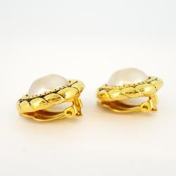 Chanel Earrings Circle Faux Pearl GP Plated Gold Women's