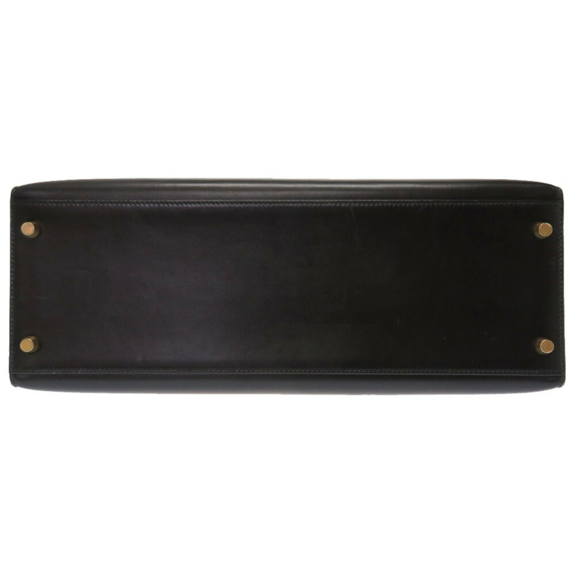 Hermes Piano Kelly 35 Box calf Black 〇X engraved Handbag Bag 0042 HERMES