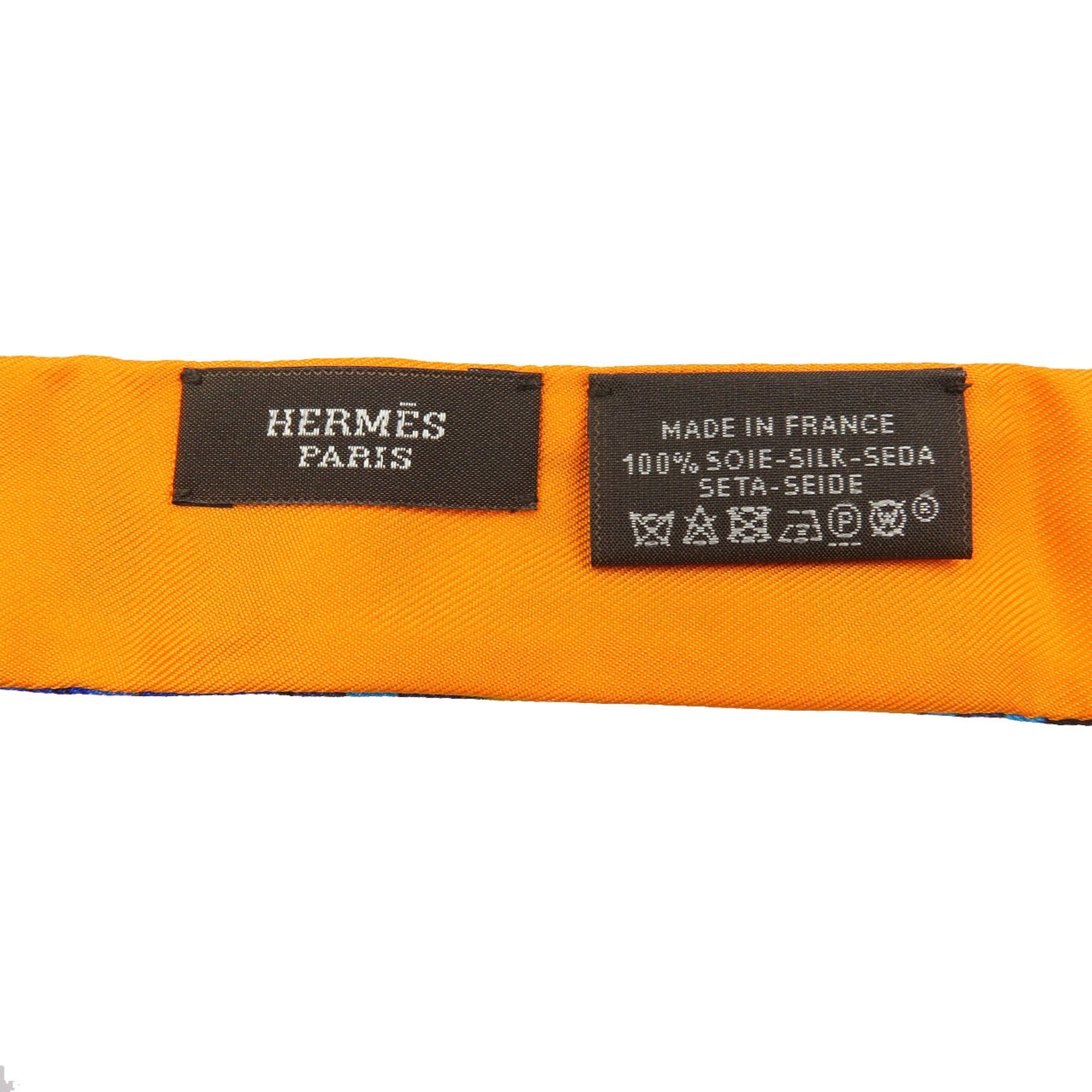 Hermes Twillon Riding Gear Set Silk Orange Blue Scarf Muffler 0190HERMES