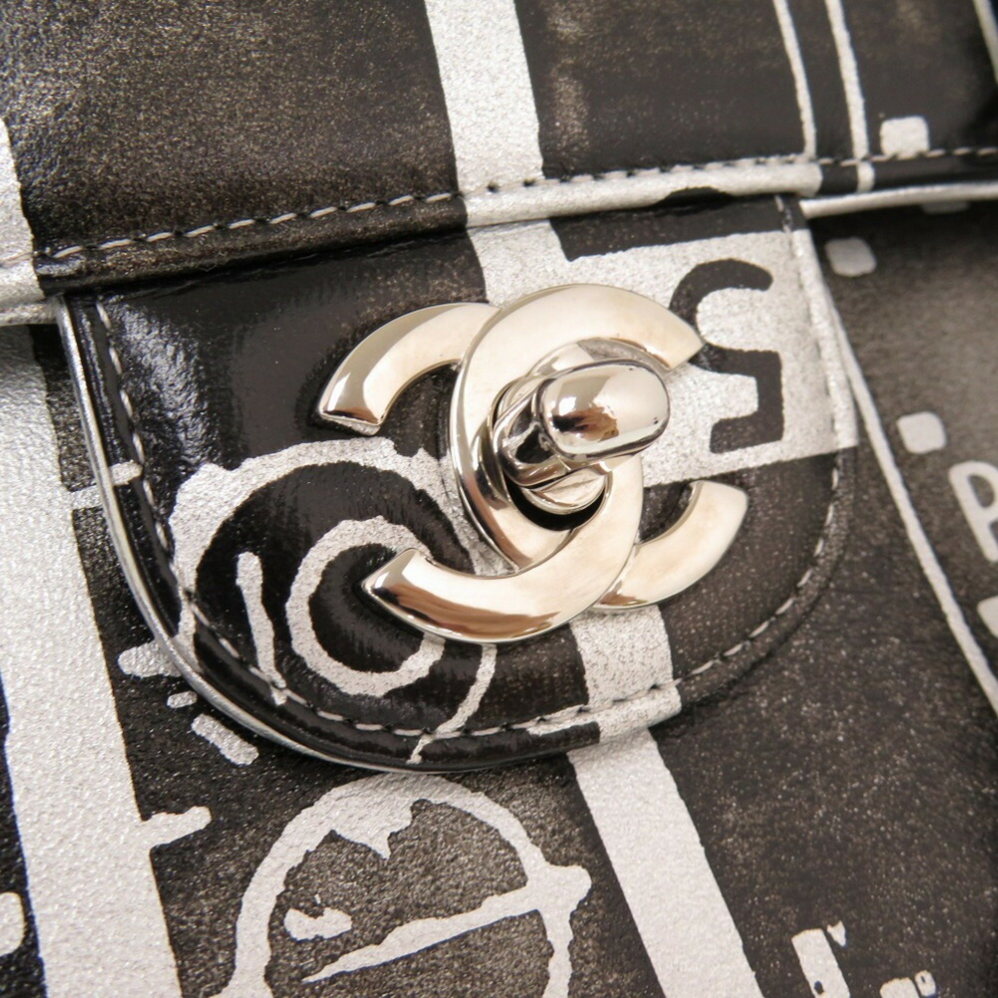 Chanel Matelasse 25 Print Double Flap Leather Black 23 Series Shoulder Bag 0003 CHANEL