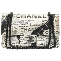 Chanel Matelasse 25 Print Double Flap 2 Leather Silver Black Chain Shoulder Bag Coco Mark CC Lid 0022 CHANEL