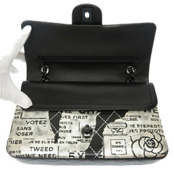 Chanel Matelasse 25 Print Double Flap 2 Leather Silver Black Chain Shoulder Bag Coco Mark CC Lid 0022 CHANEL