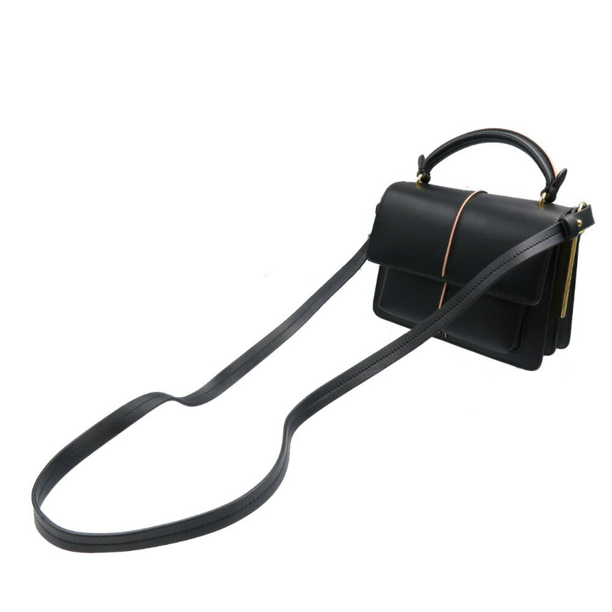 MARNI Attache Bag BMMP0027Y0 Calfskin Black Beige Shoulder Handbag 0011MARNI