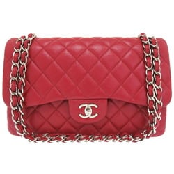 Chanel Matelasse 30 Double Flap Caviar Skin Red Silver Chain Shoulder Bag 24th Series Coco Mark Lid 0004 CHANEL
