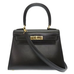 Hermes Kelly Box Calf Black □F Stamp Handbag Bag with Strap 0044 HERMES 20