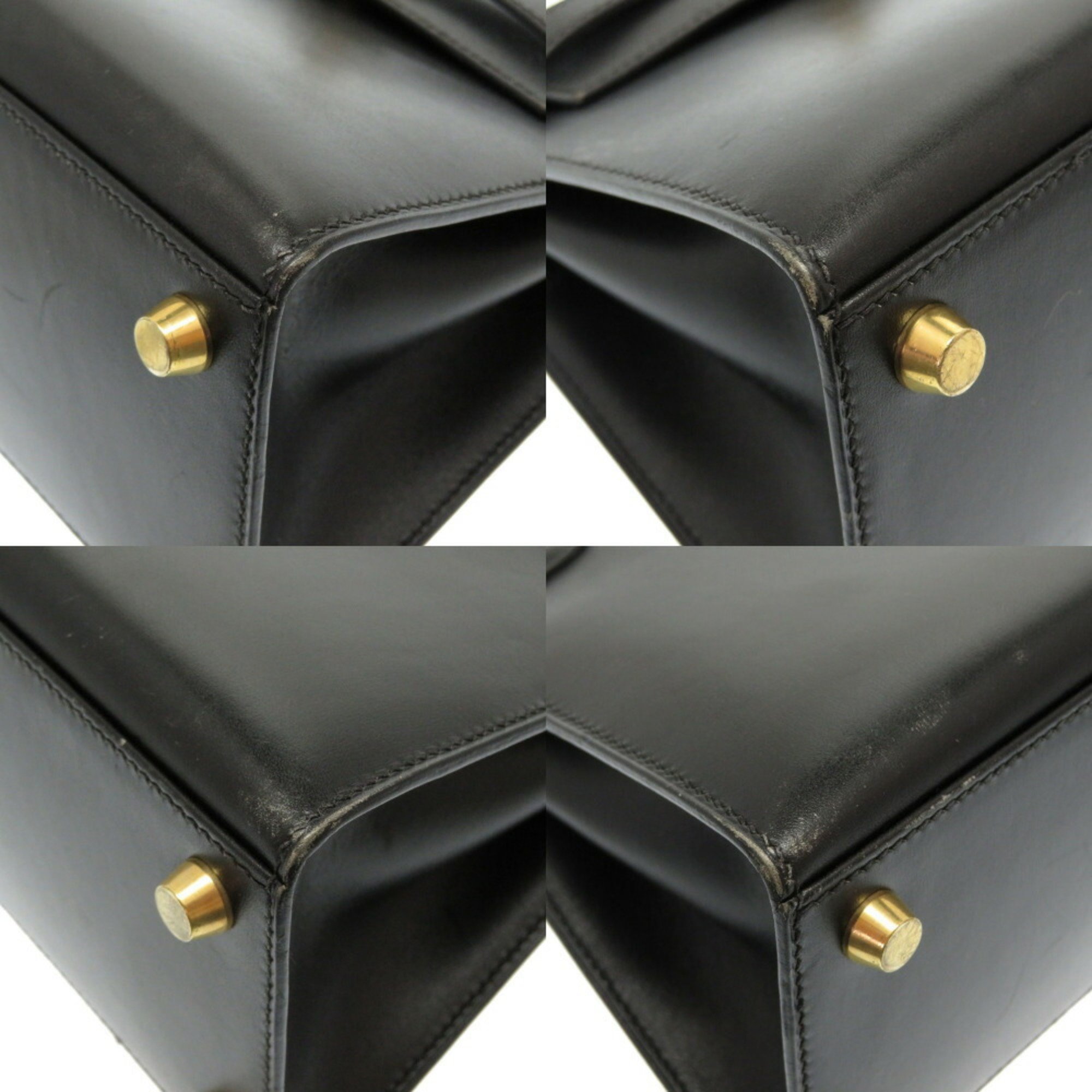 Hermes Kelly Box Calf Black □F Stamp Handbag Bag with Strap 0044 HERMES 20