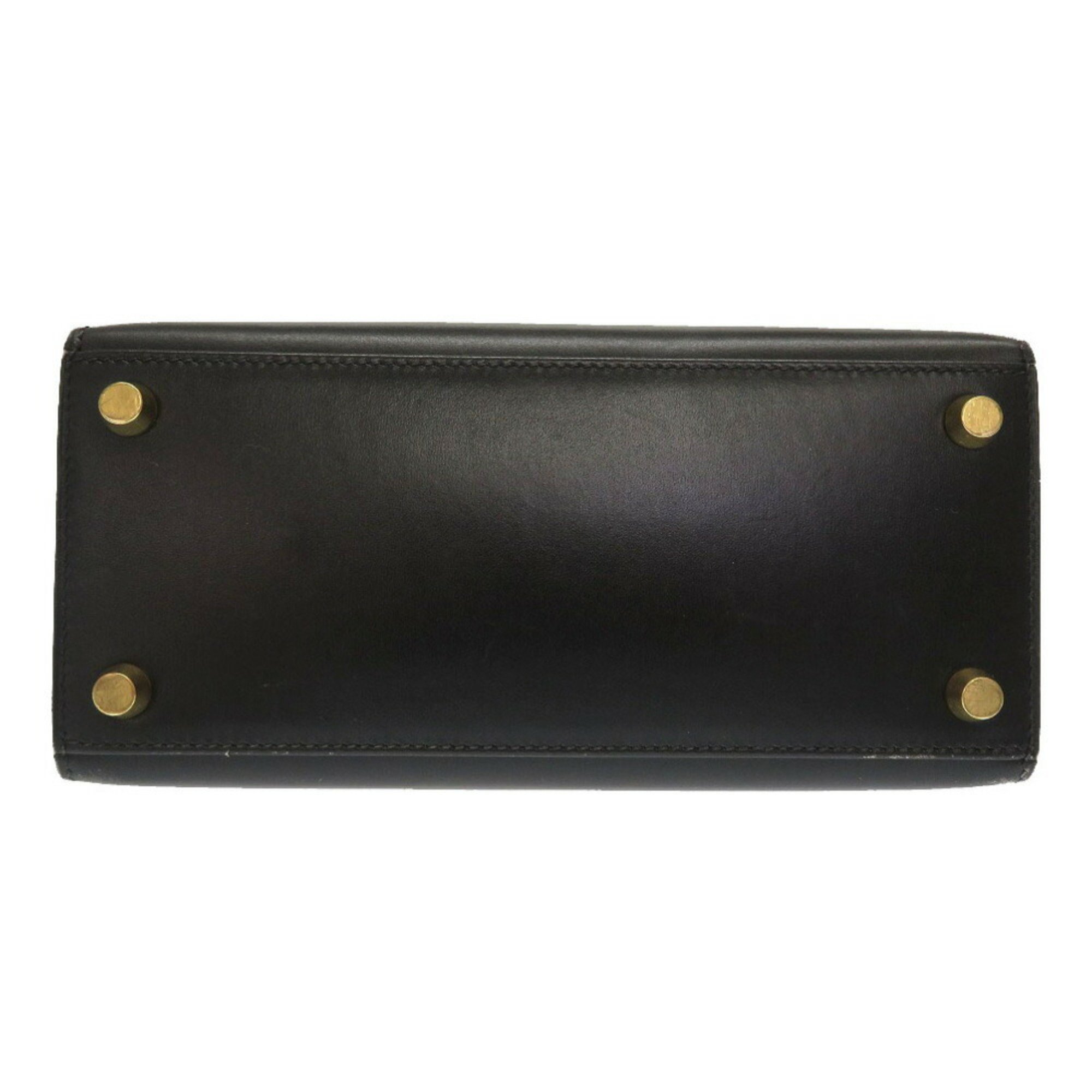 Hermes Kelly Box Calf Black □F Stamp Handbag Bag with Strap 0044 HERMES 20