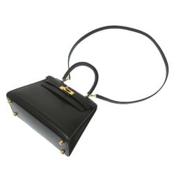 Hermes Kelly Box Calf Black □F Stamp Handbag Bag with Strap 0044 HERMES 20