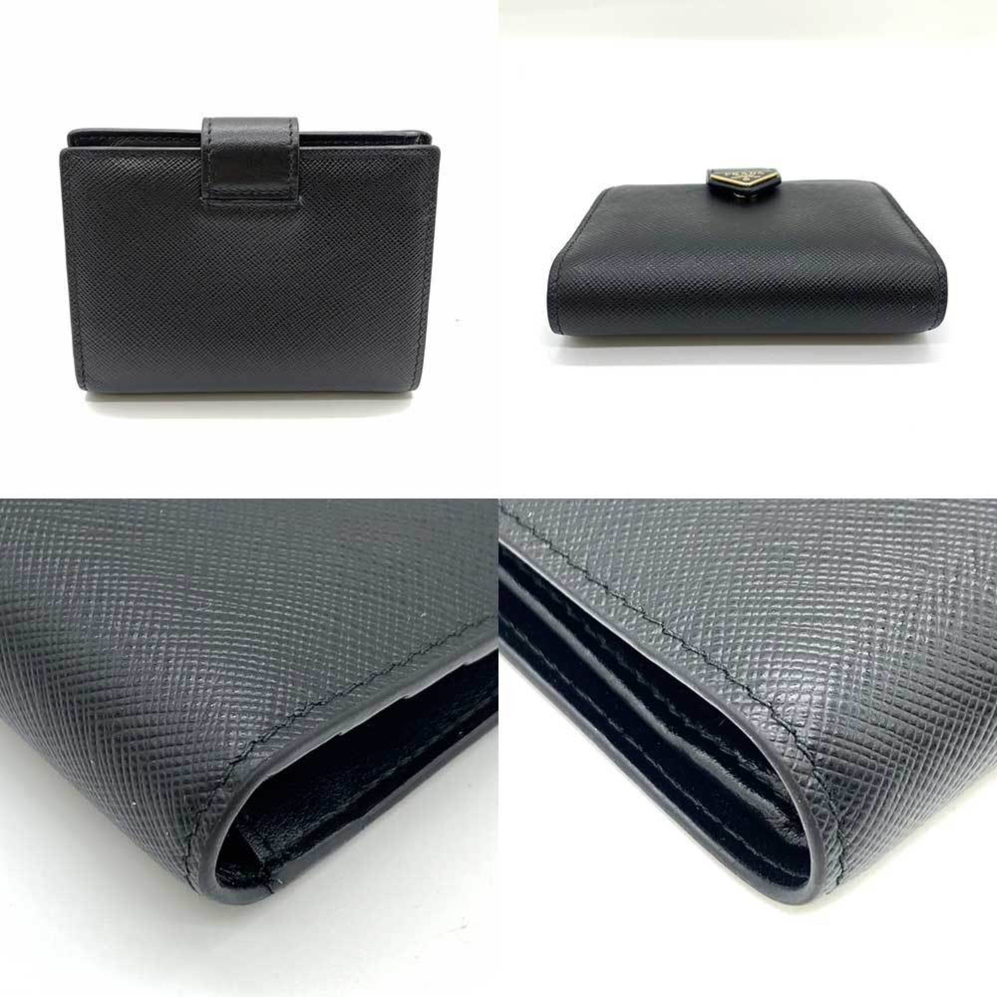 Prada Wallet Triangle Compact Nero Black Bi-fold Square Women's Saffiano 1MV2042 PRADA