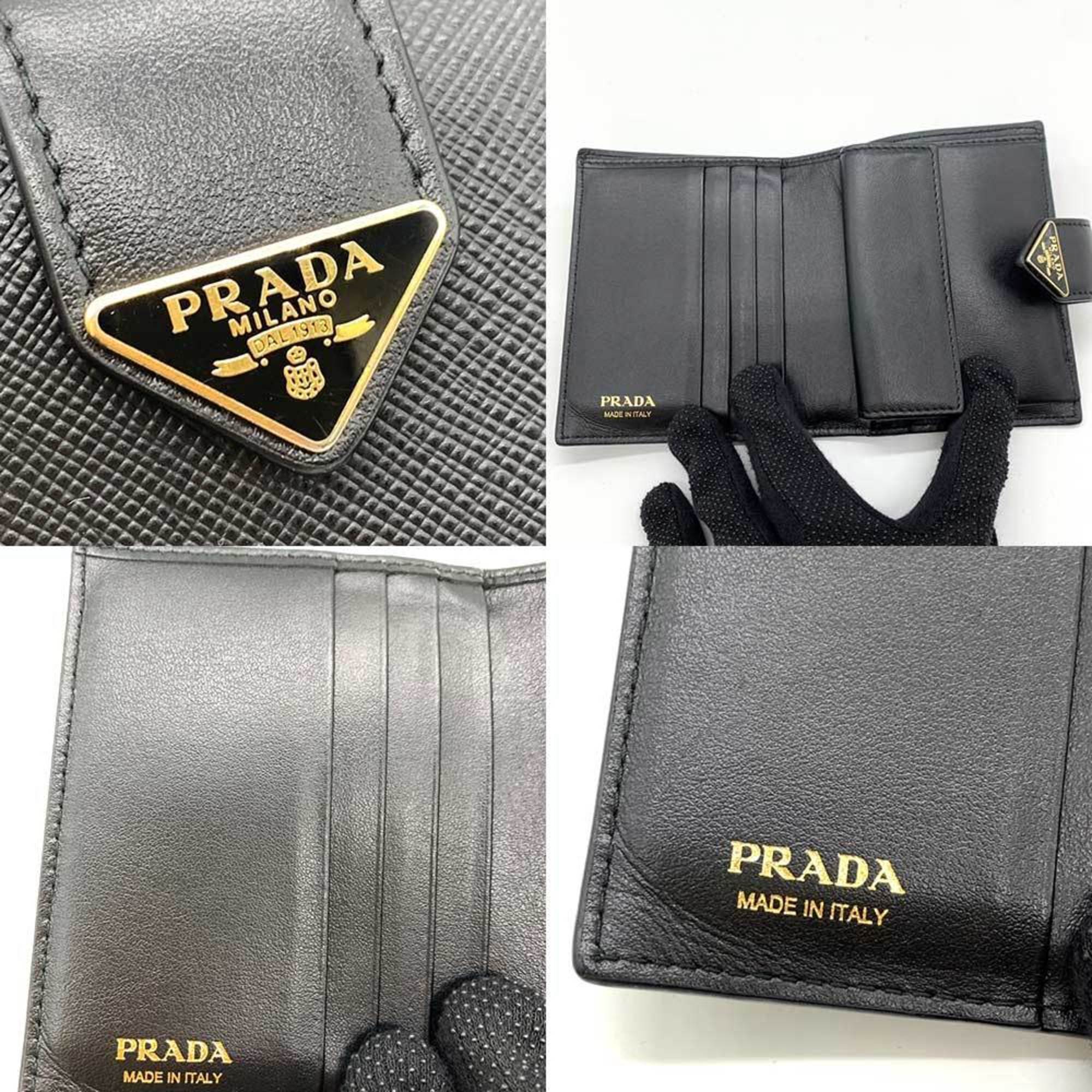 Prada Wallet Triangle Compact Nero Black Bi-fold Square Women's Saffiano 1MV2042 PRADA