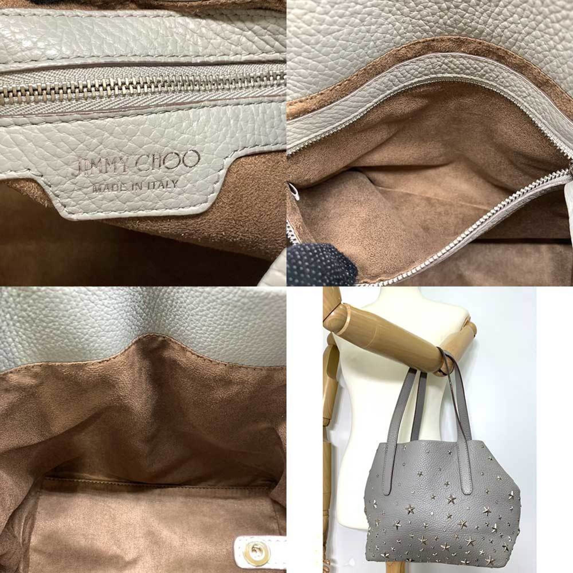 Jimmy Choo Bag Sophia S Grey Handbag Tote Star Studs Rhinestones Women's Leather JIMMYCHOO