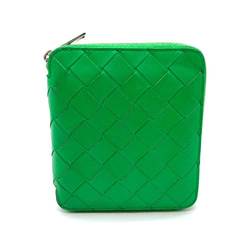 Bottega Veneta Wallet Intrecciato Bi-fold Green Zip Around Square Small Compact Women Men Leather 690572 BOTTEGAVENETA