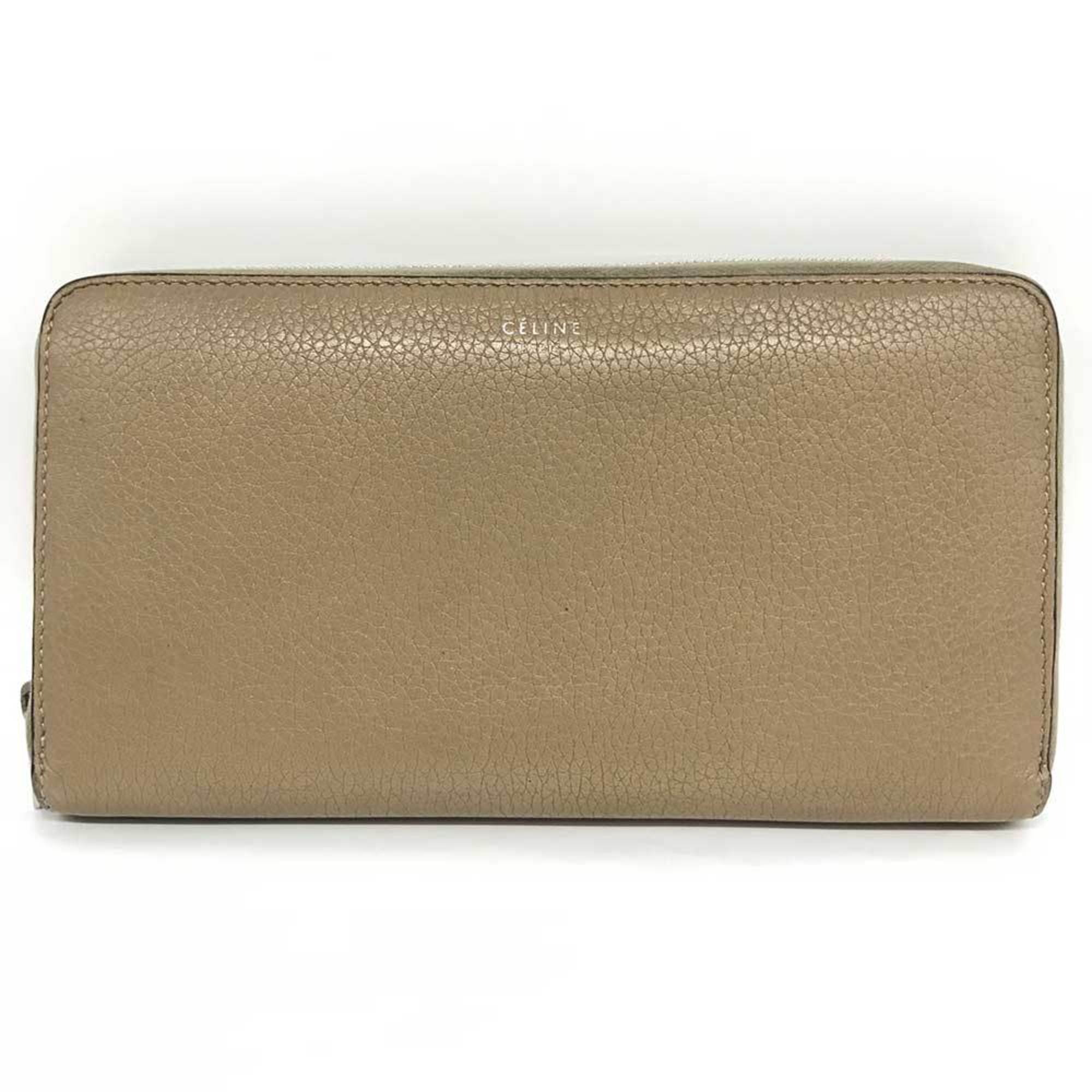 Celine Round Long Wallet Beige Leather U-CE-0177 CELINE
