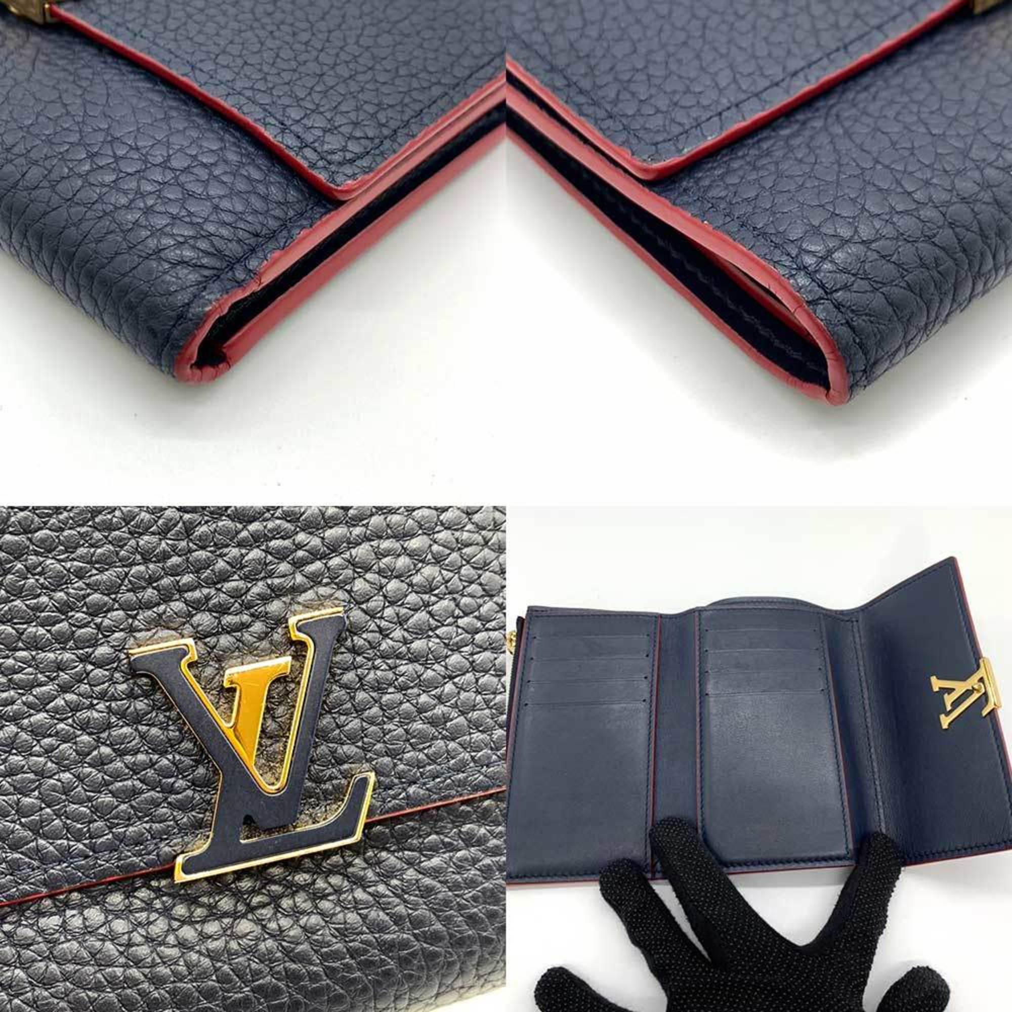 Louis Vuitton Wallet Portefeuille Capucines Compact Marine Rouge Navy x Red Tri-fold Women's Taurillon Leather M63741 LOUISVUITTON