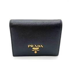 Prada Wallet Compact Nero Black Bi-fold Square Women's Saffiano Metal Leather 1MV204 PRADA