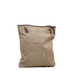 Prada Jacquard Shoulder Bag Khaki Brown Canvas Leather Women's PRADA