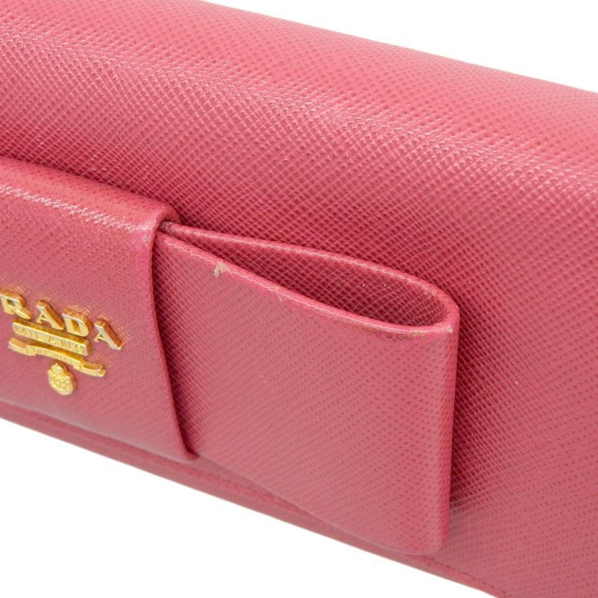 PRADA Ribbon Long Wallet Saffiano Leather Pink 1M1132