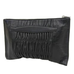 PRADA Gathered Second Bag Clutch Leather Black
