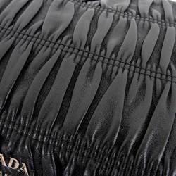 PRADA Gathered Second Bag Clutch Leather Black