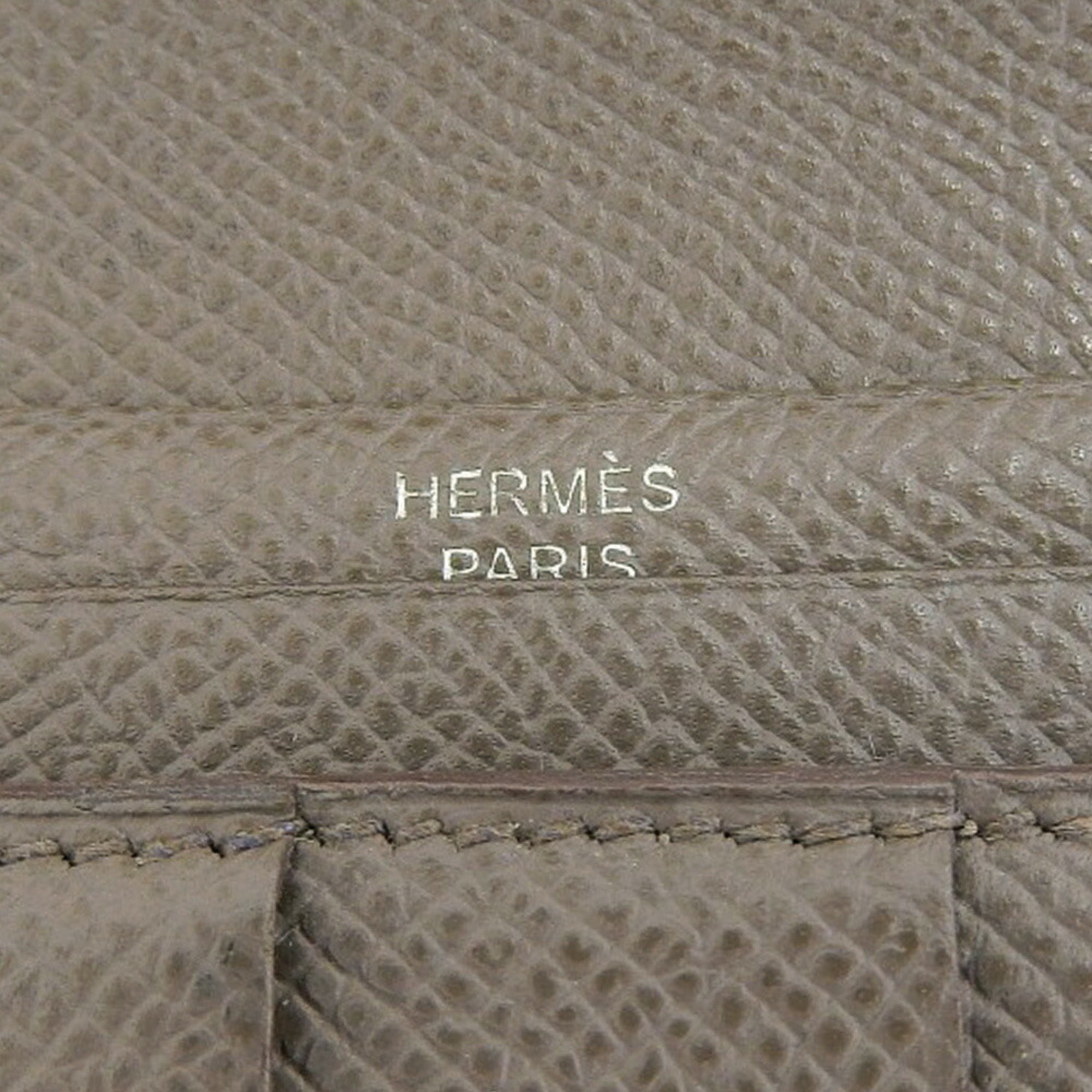 Hermes HERMES Bearn Souffle Bi-fold Long Wallet □R Engraved Epson Etoupe Gray