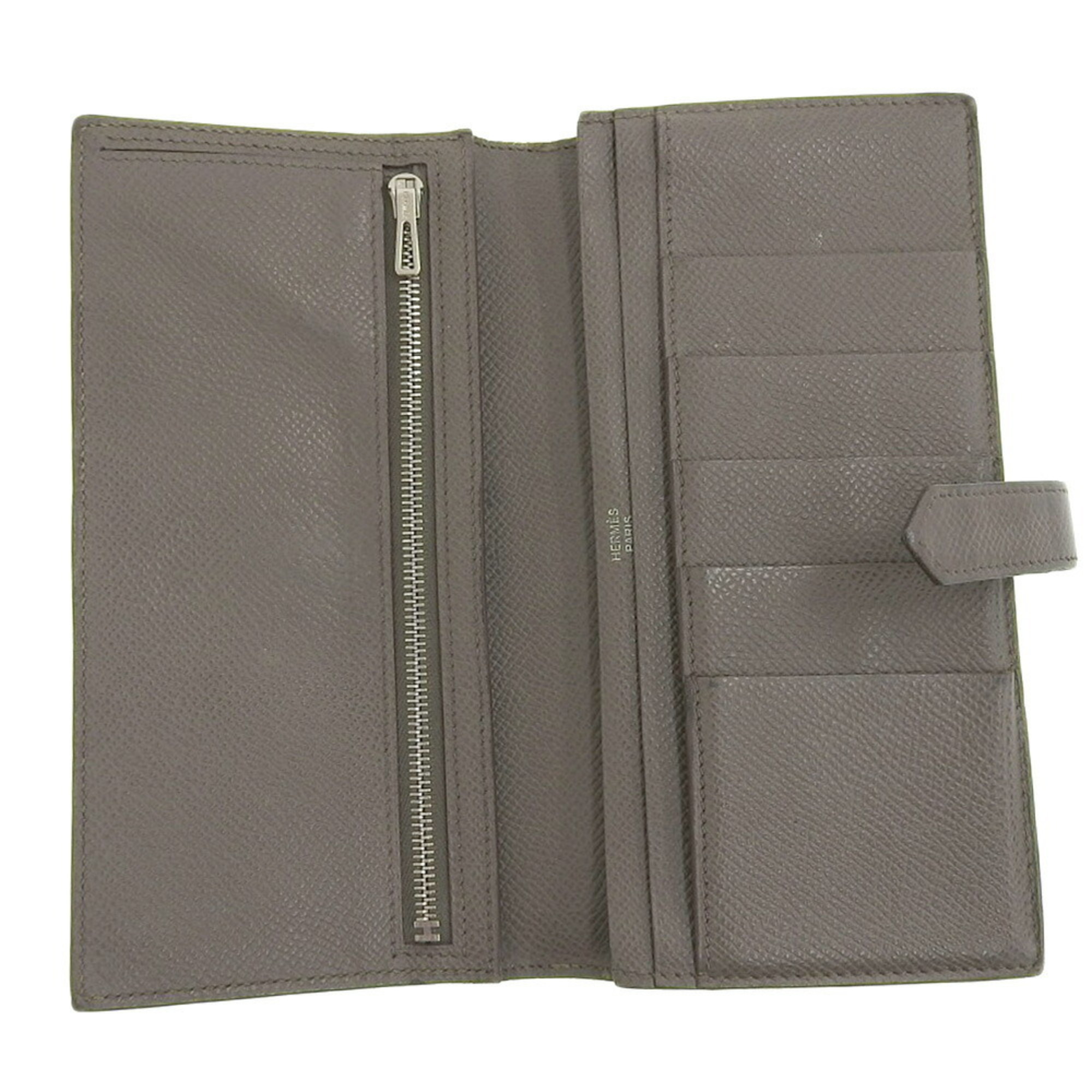 Hermes HERMES Bearn Souffle Bi-fold Long Wallet □R Engraved Epson Etoupe Gray