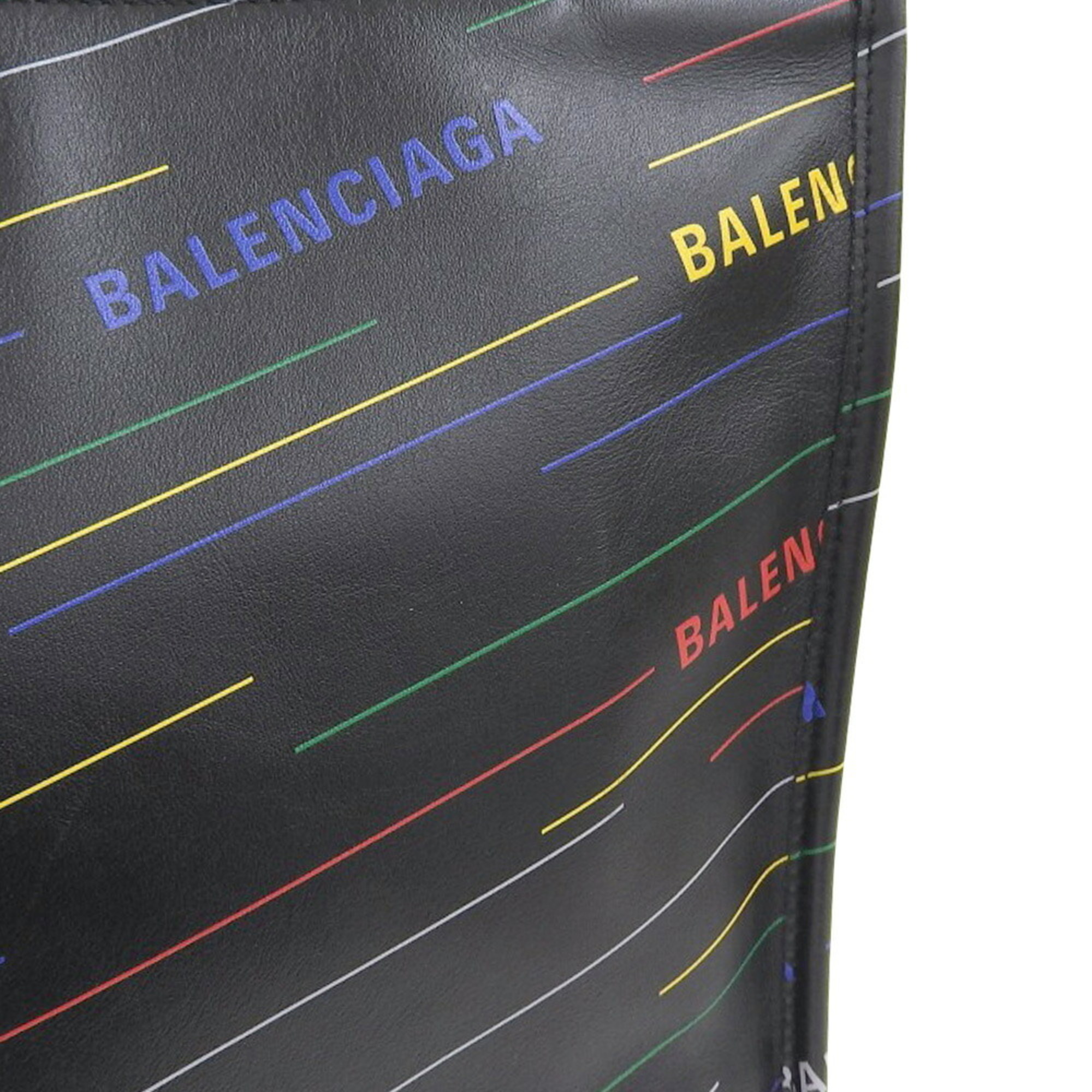BALENCIAGA Market Shopper 552870 0XT0N 1080 Tote Hand Bag Leather Black