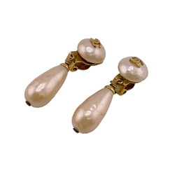 CHANEL 94A Faux Pearl Earrings Gold Women's