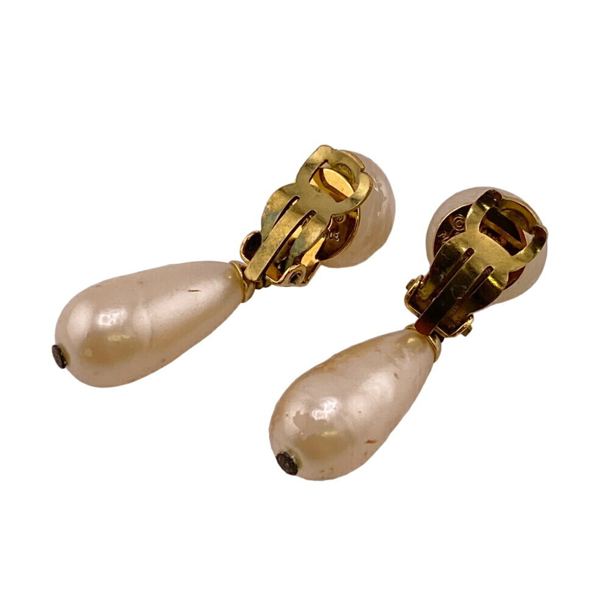 CHANEL 94A Faux Pearl Earrings Gold Women's