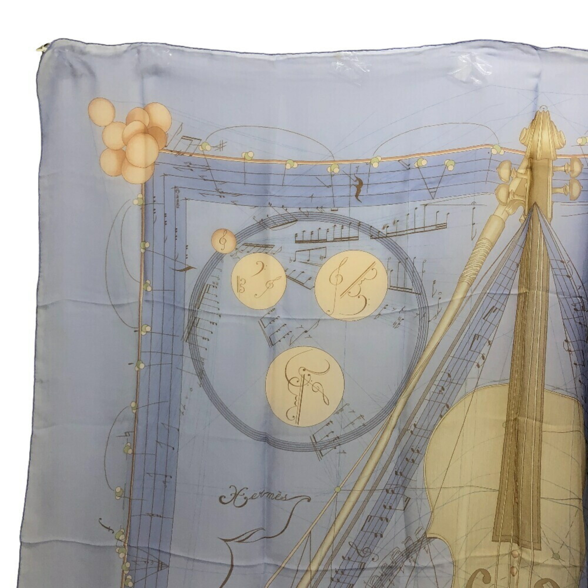 HERMES Hermes Carré 90 Music Played by Spherical Shapes Viola Scarf Muffler Blue Women's