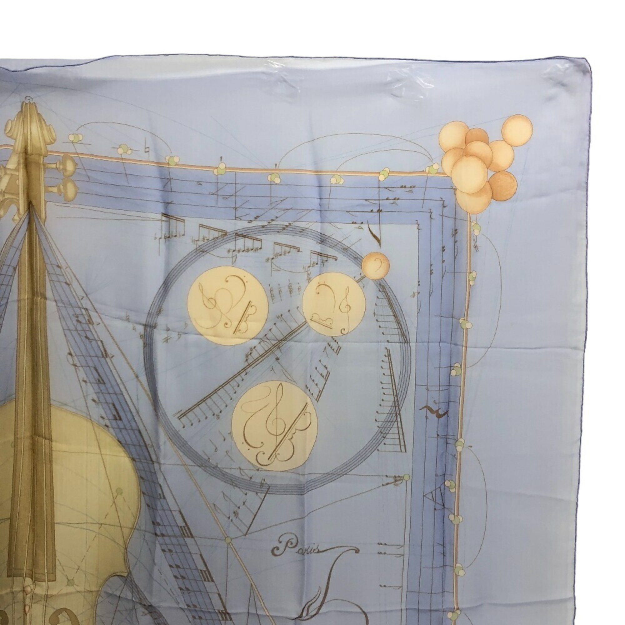 HERMES Hermes Carré 90 Music Played by Spherical Shapes Viola Scarf Muffler Blue Women's