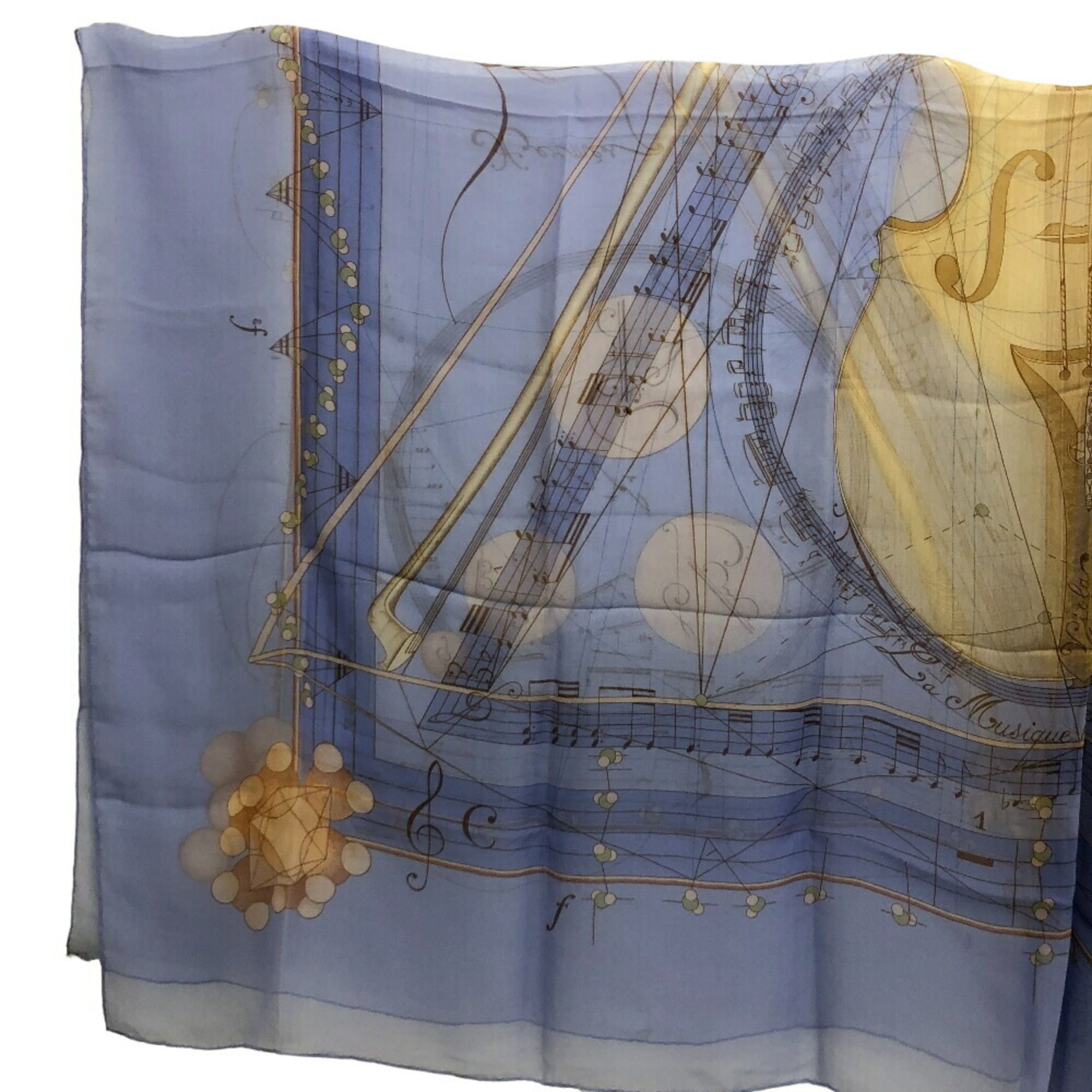 HERMES Hermes Carré 90 Music Played by Spherical Shapes Viola Scarf Muffler Blue Women's