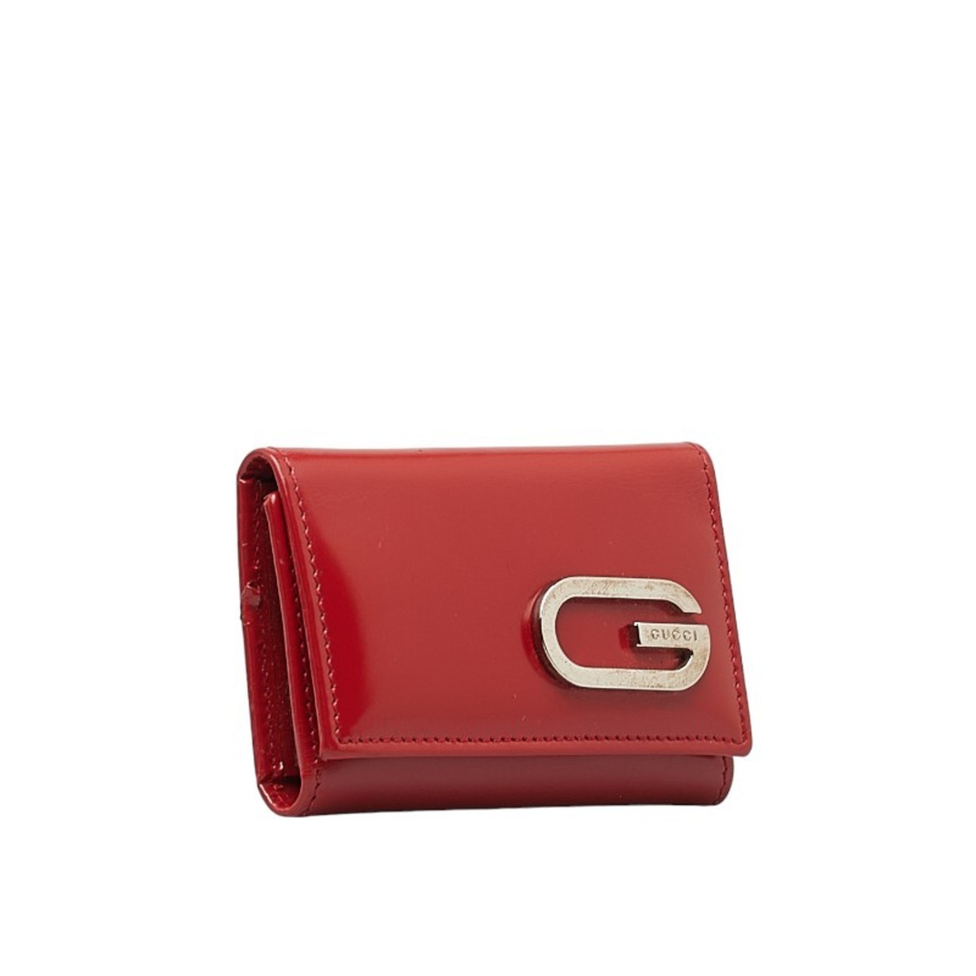 Gucci G Key Case Red Silver Leather Women's GUCCI