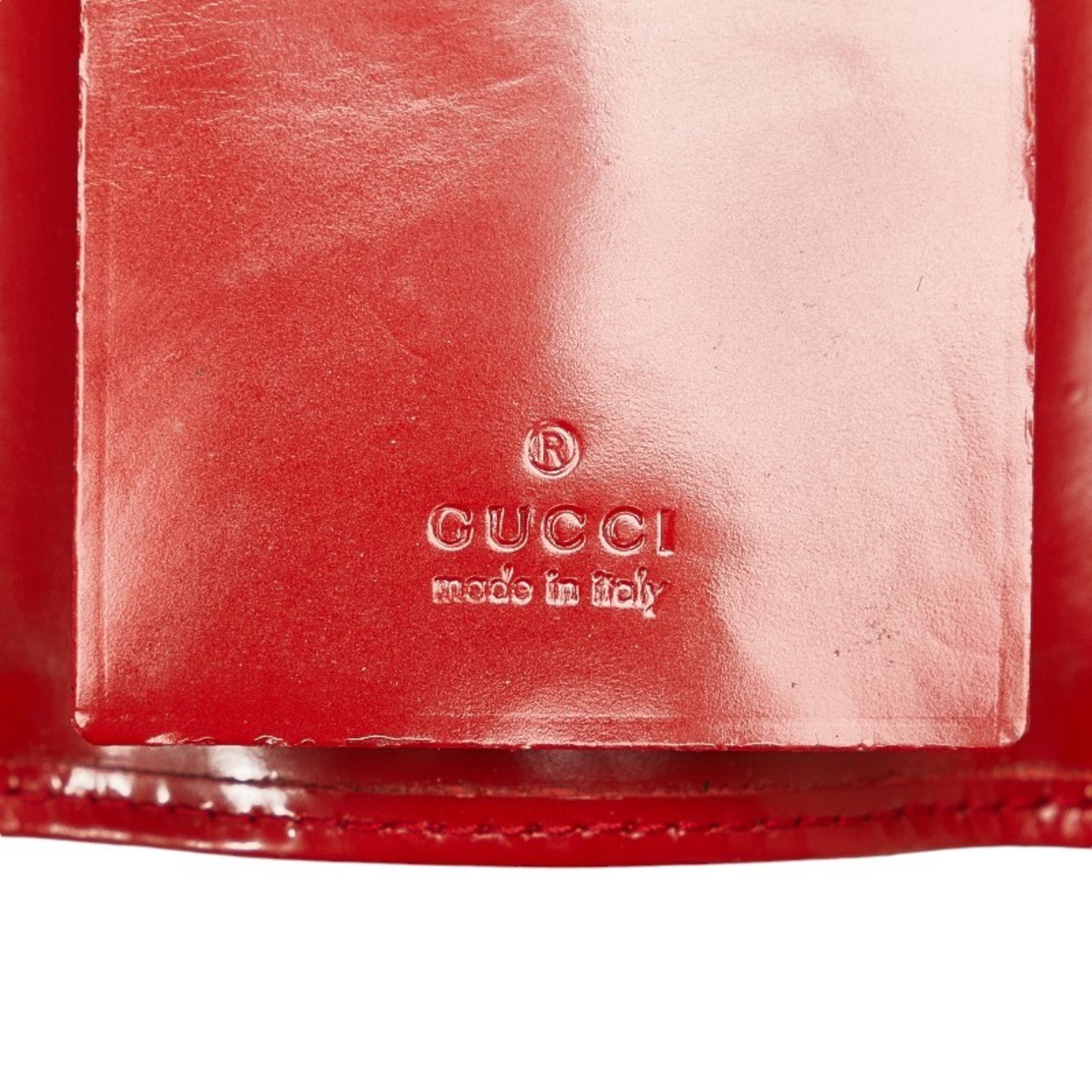 Gucci G Key Case Red Silver Leather Women's GUCCI