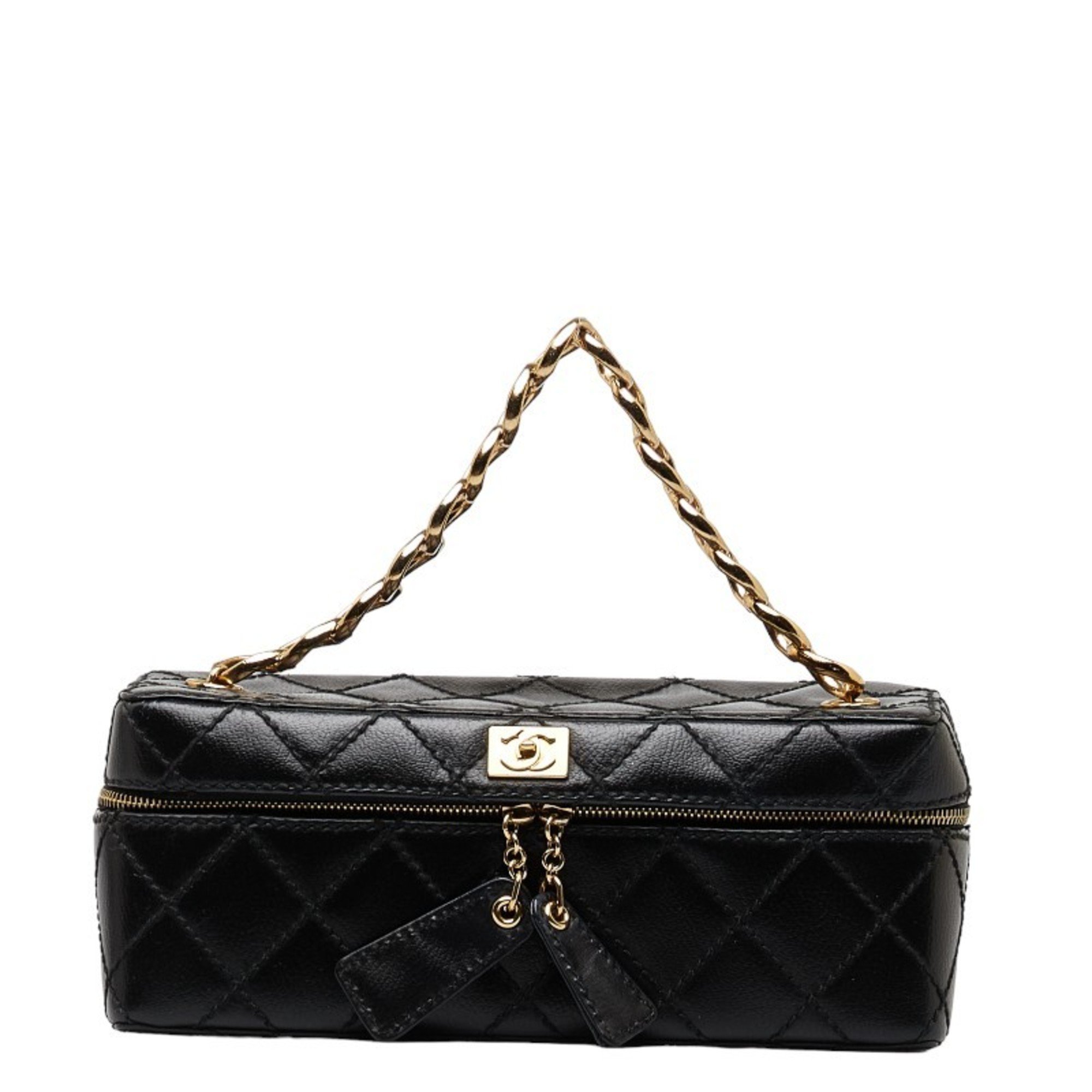 Chanel Matelasse Coco Mark Chain Vanity Bag Makeup Box Black Lambskin Women's CHANEL