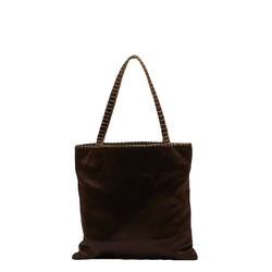 Prada Embroidered Handbag Tote Bag Brown Gold Satin Nylon Women's PRADA