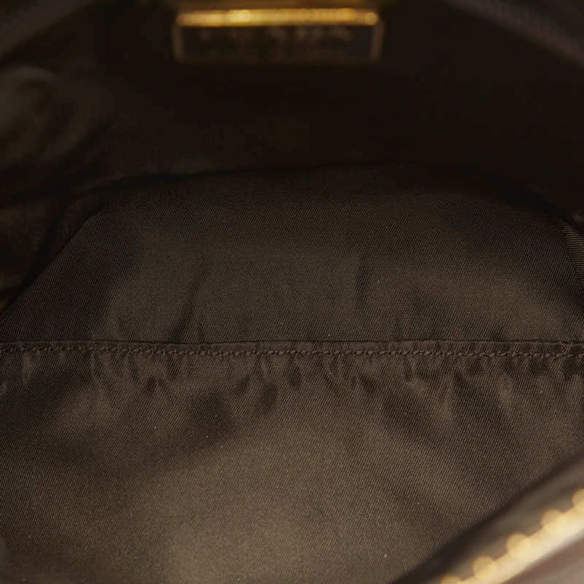 Prada Embroidered Handbag Tote Bag Brown Gold Satin Nylon Women's PRADA